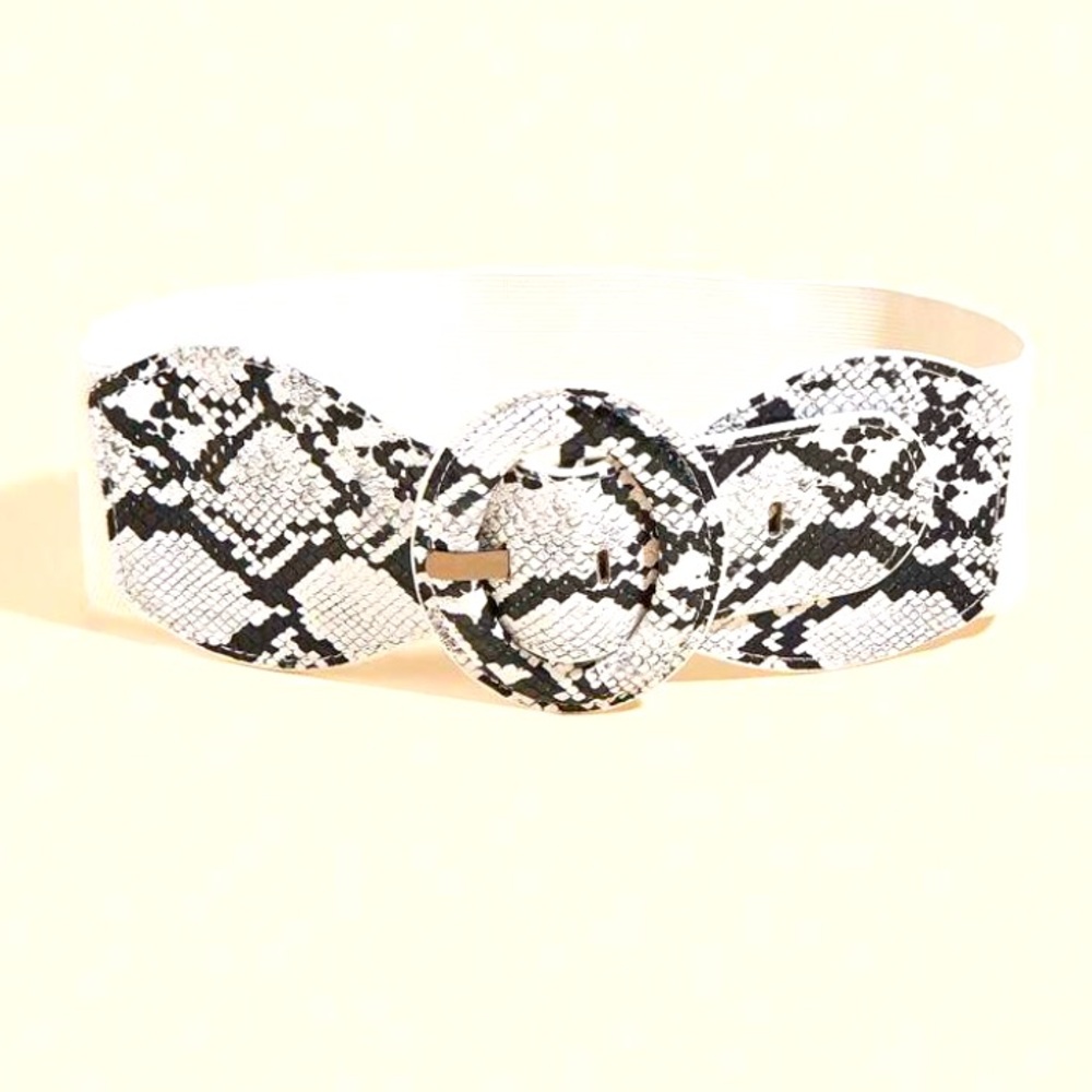 Waistband Women's Black and White Snake Print Belt began leather